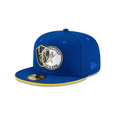 Blue Milwaukee Brewers Hat - New Era MLB Double Logo 59FIFTY Fitted Caps USA5860724